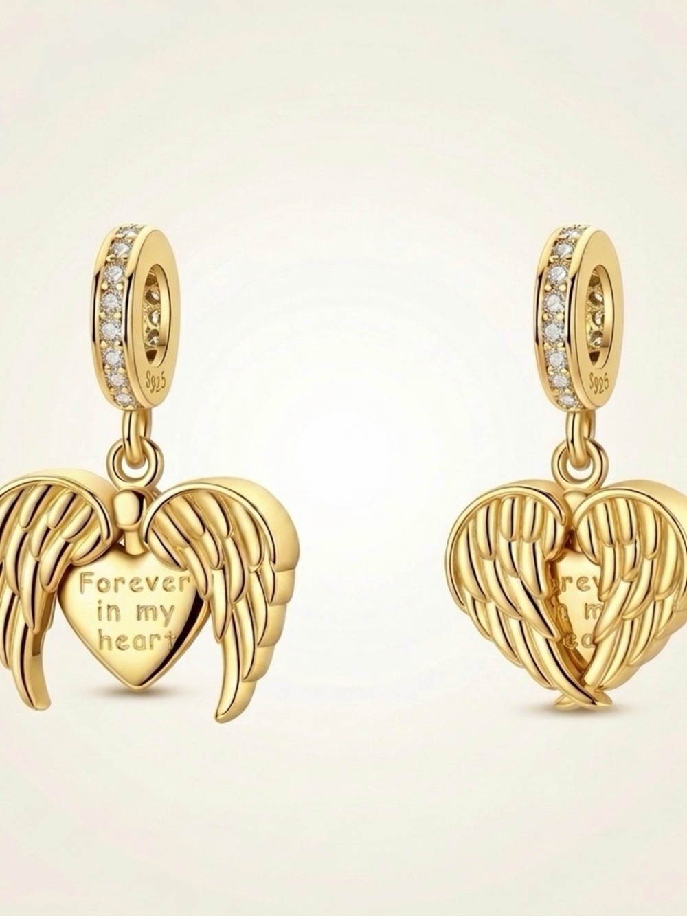 925 Silver Angel Wings Heart Charm Pandora Fit Moving Anniversary Gift CHARACTER